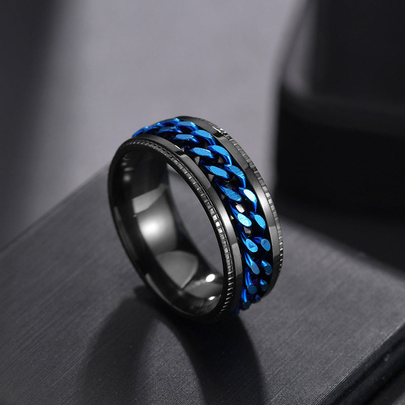 Men's Vintage Rotating Chain Ring Titanium Steel Band With Stainless Steel Inlay Electroplated Finish For Everyday Wear