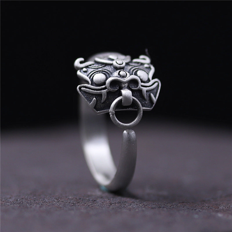 Adjustable Copper Ring Thai Silver Animal Head Applique Pepper God Beast Design Statement Jewelry For Women Everyday
