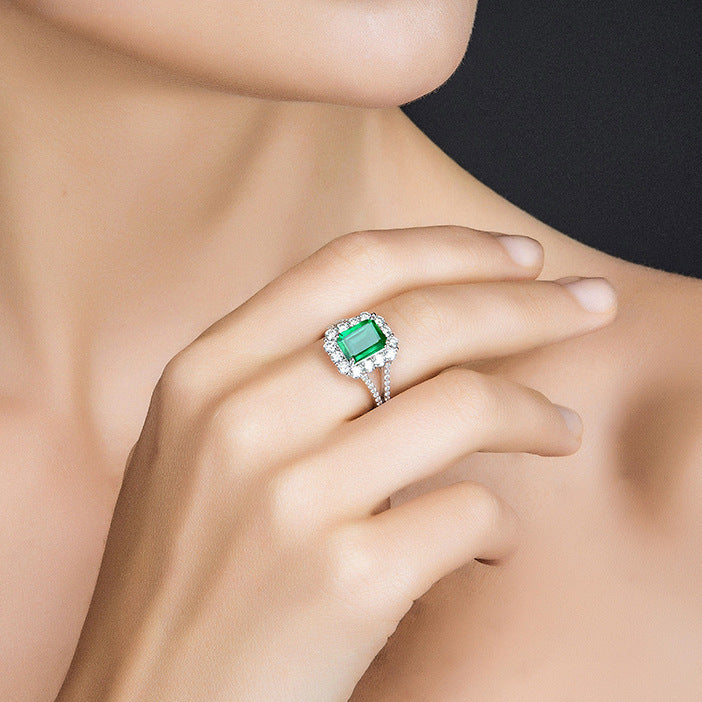 Copper Ring Inlaid With Zircon And Emerald Green Electroplated Geometric Style Jewelry For Everyday Wear Shine