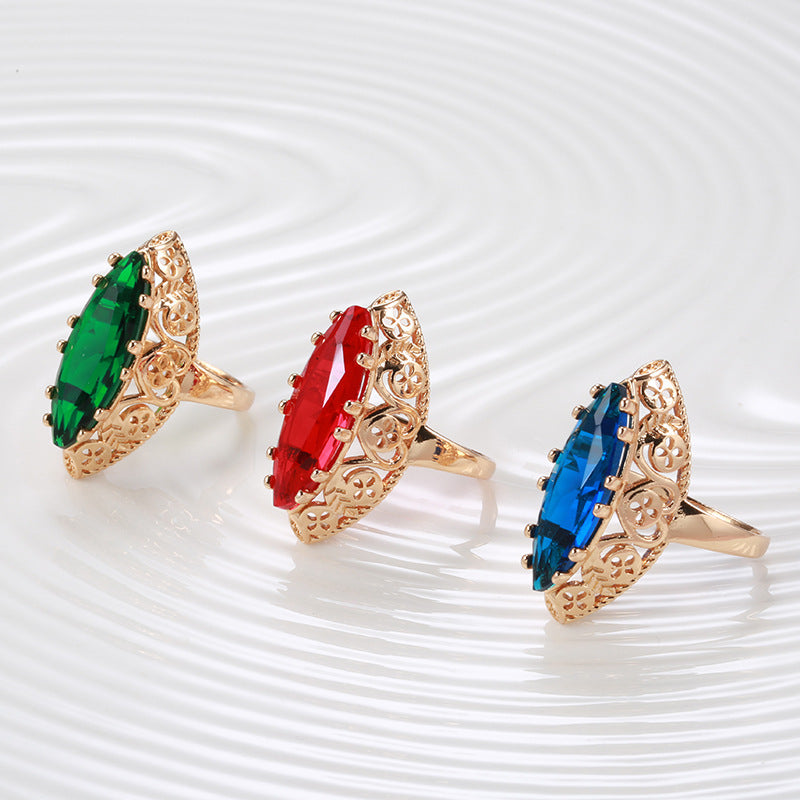 Womens Zircon Ring Horse Eye Flower Design Gold Plated Copper Jewelry For Everyday Wear And Elegant Occasions