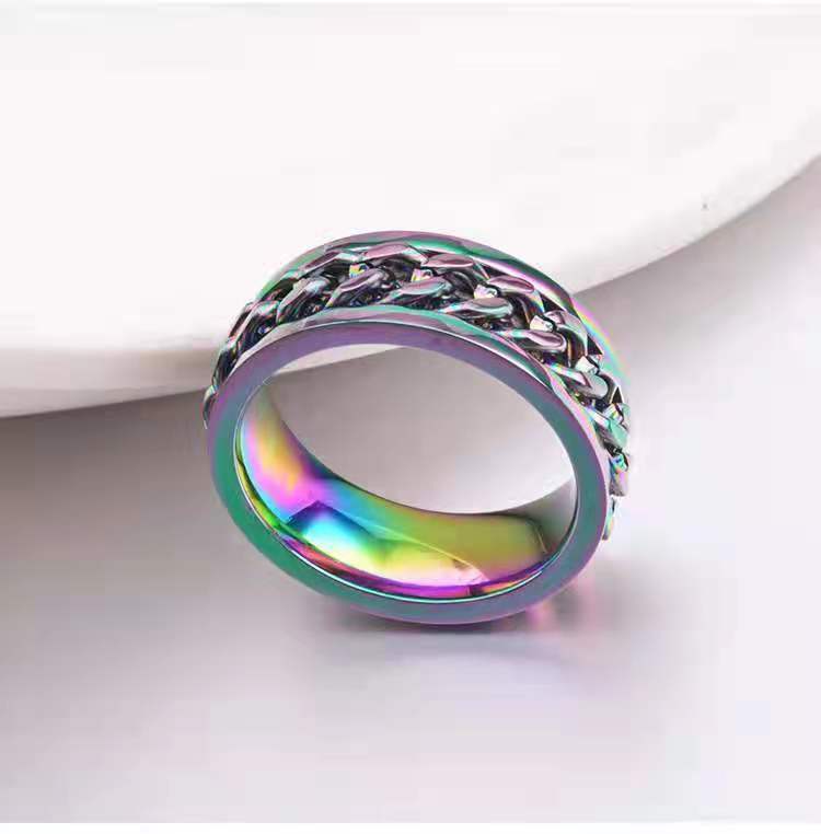 Handmade Titanium Steel Rotatable Ring With Geometric Ellipse Design For Daily Wear Blue Accessory For Daily Style