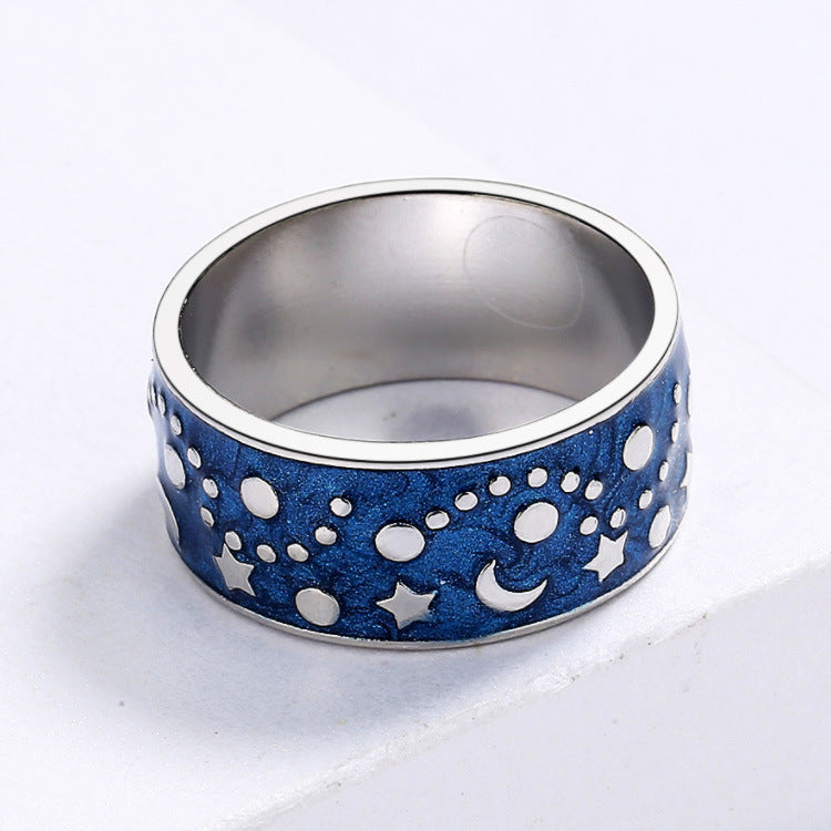 Brass Moon and Stars Polka Dot Design Crossborder Couple Ring Set Sizes 6 7 8 9 10 Perfect Gift for Couples Elegant Gift