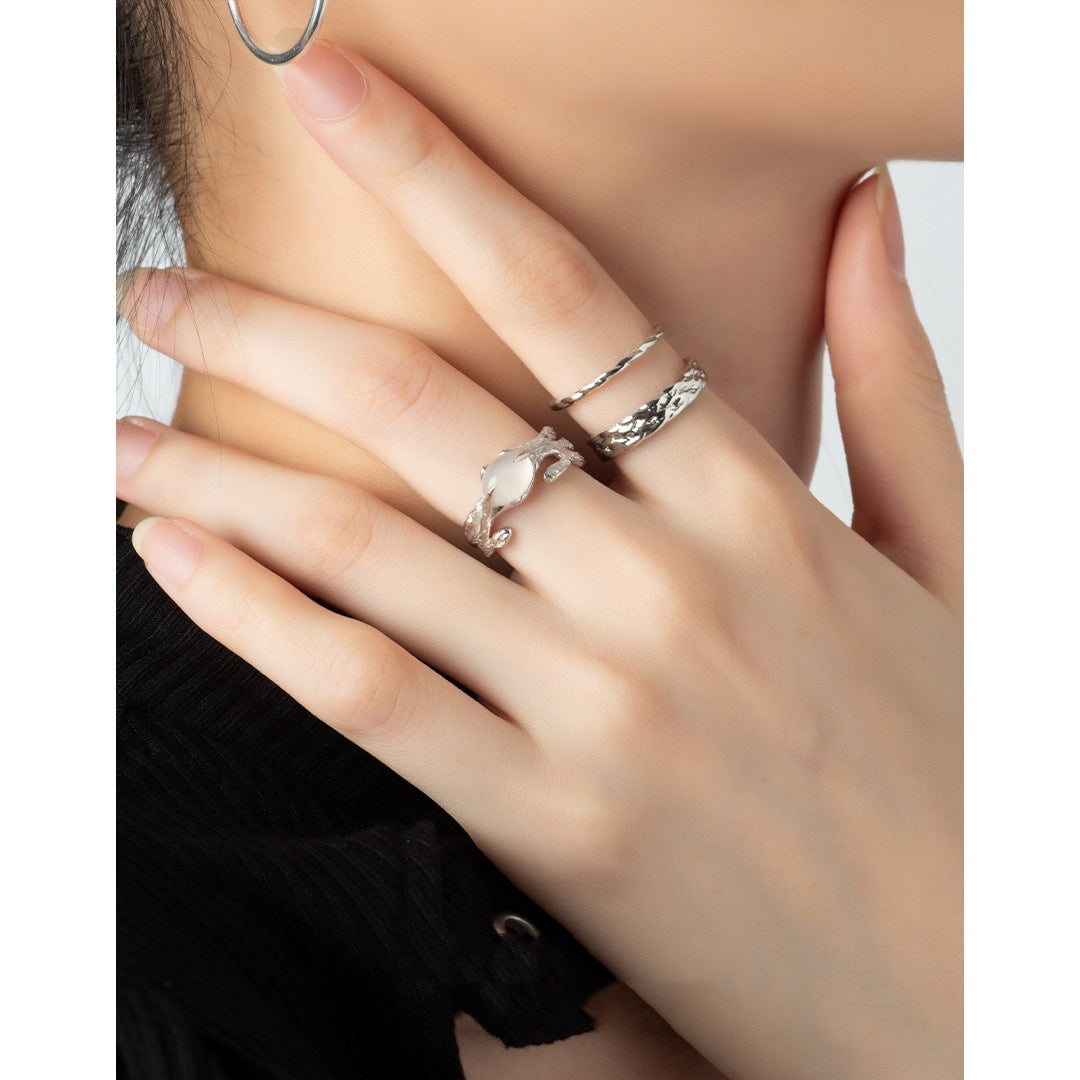 Adjustable Copper Ring With White Agate Texture Unisex Jewelry Gift For Everyday Casual Style Elegant Timeless Sparkle