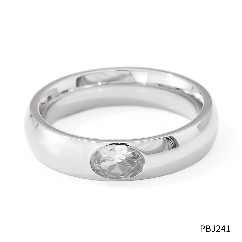 Womens Zircon Inlaid Ring Stainless Steel Electroplated