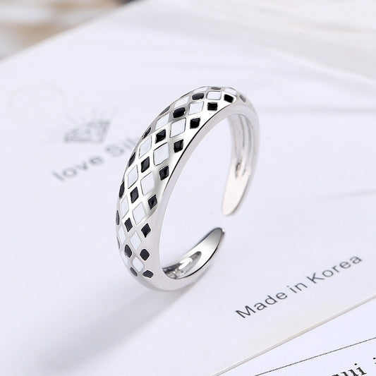 Checkerboard Ring For Women Epoxy Copper Geometric Fashion Jewelry Accessory Stylish Daily Wear Gift Ready Now