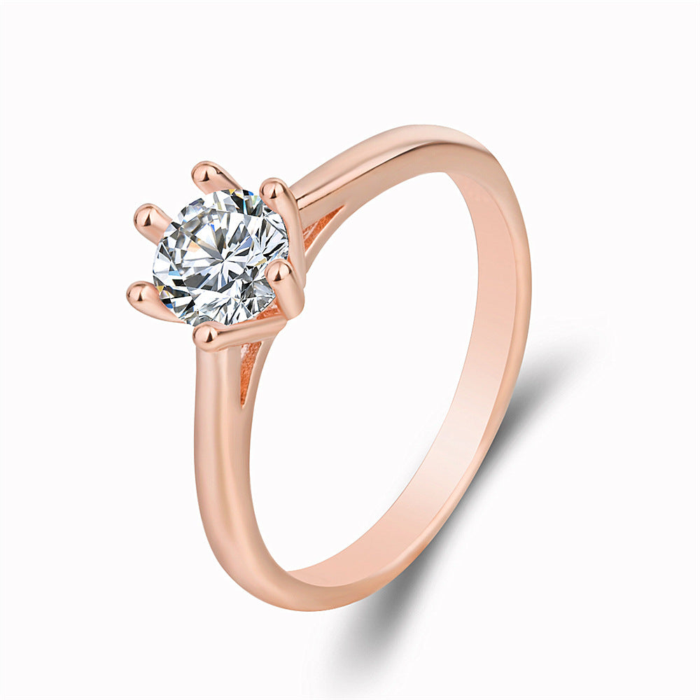Ladies Crystal Zircon Six Claw Ring Platinum Plated Copper Engagement Wedding Anniversary Statement Elegant Ring
