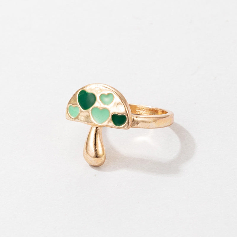 Bohemian Cartoon Ring Dripping Oil Alloy Heart Shaped Ring With Floral Daisy Or And Rainbow Elements For Women