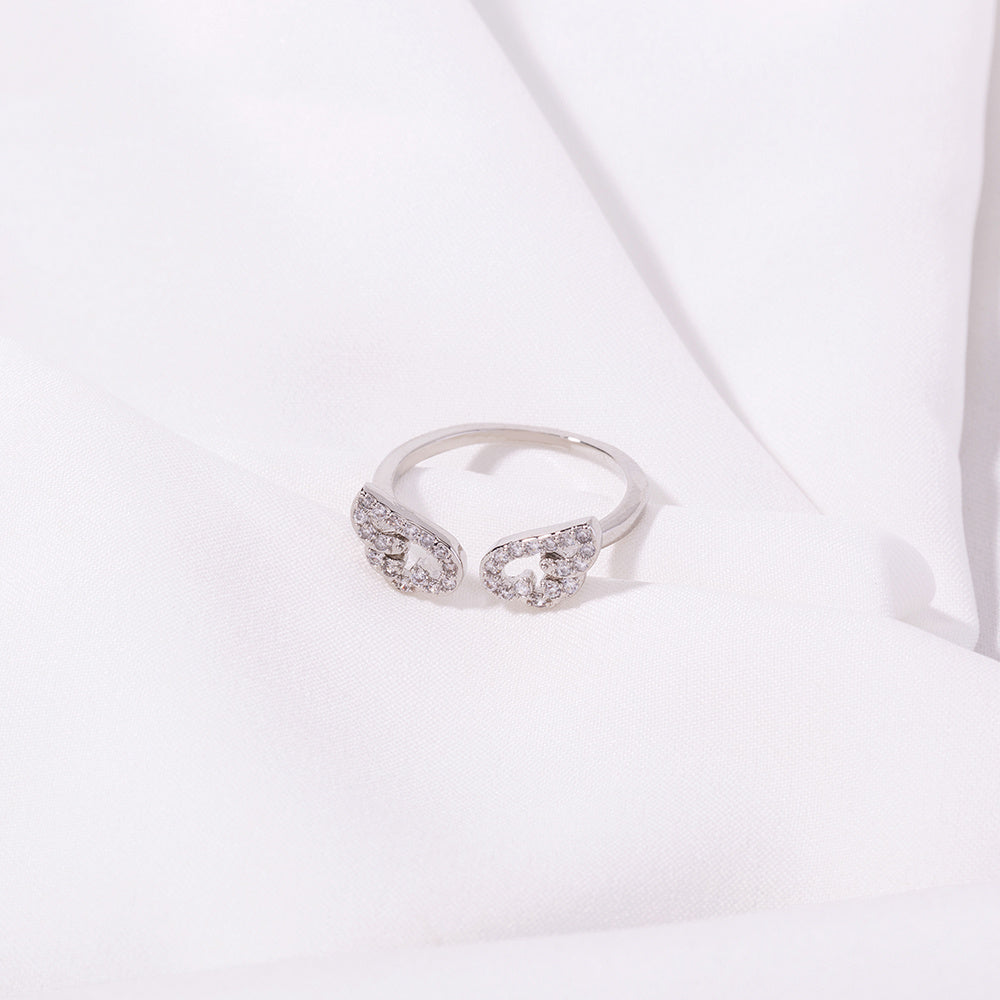 Angel Wing Ring Adjustable Copper Ring With Diamond Studs Trendy Fashion Ring For Weddings And Parties Elegant