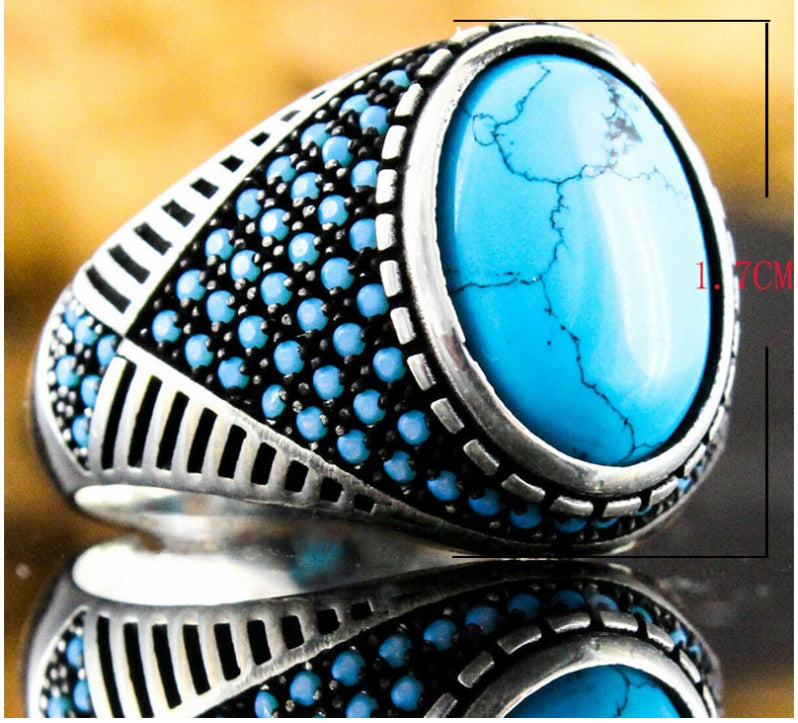 Unisex Geometric Ring Turquoise Inlay Alloy Vintage Punk Fashion Jewelry Gift For Travel Commemoration Vintage