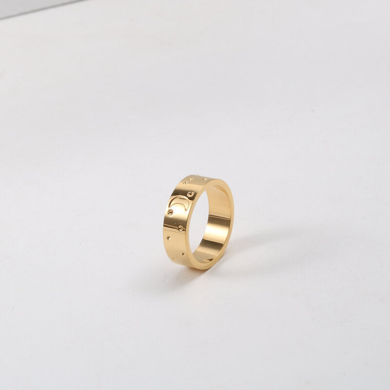 Bright Starry Sky Finely Engraved Titanium Steel Plated 18k Gold Ring