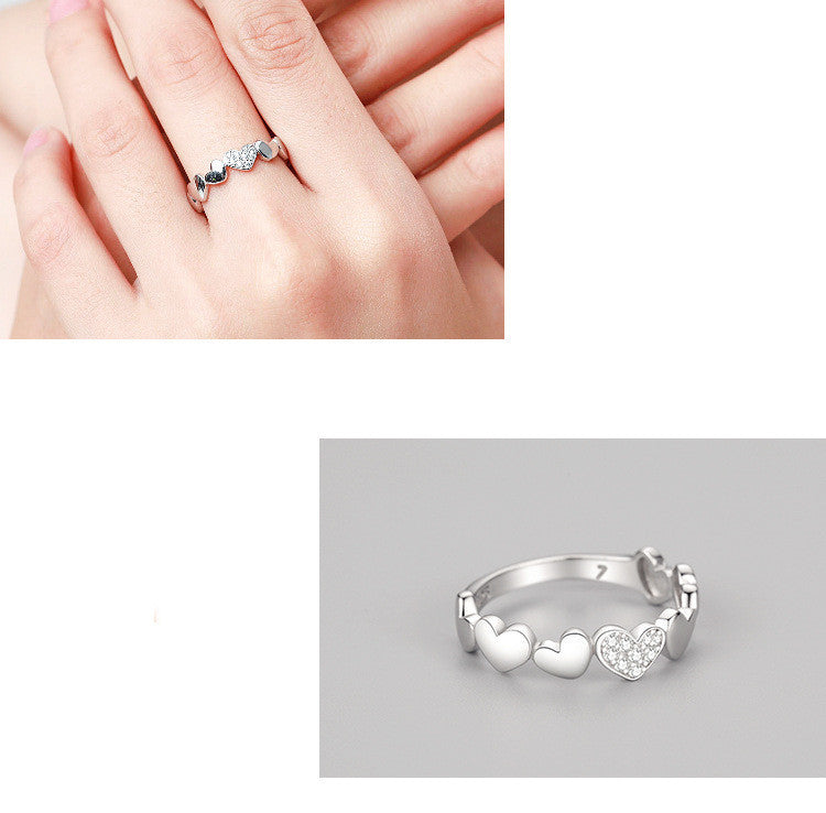 Womens Sweet Heart Ring With Micro Diamond 925 Sterling Silver Gold Plated Inlaid Artificial Gemstones With Sparkle Shine