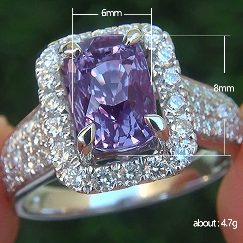 Zircon Ring Double Claw Encrusted Square Design Copper Fashion Jewelry High Quality Durable Versatile Statement Gift