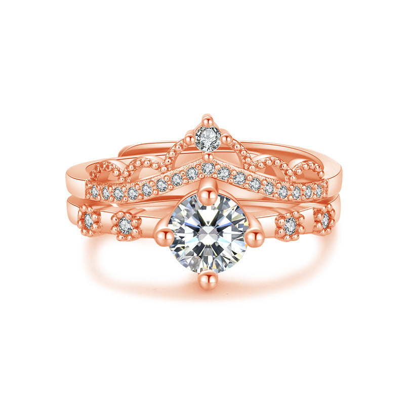 Women's Crown Ring Adjustable Copper Korean Style Jewelry Elegant Fashion Gift Dainty Unique Durable Elegantly