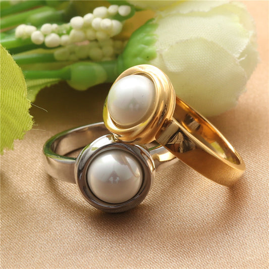 Womens Titanium Steel Ring With Natural Stone Round Design Durable Silver Jewelry For Everyday Wear Size 7 8 9