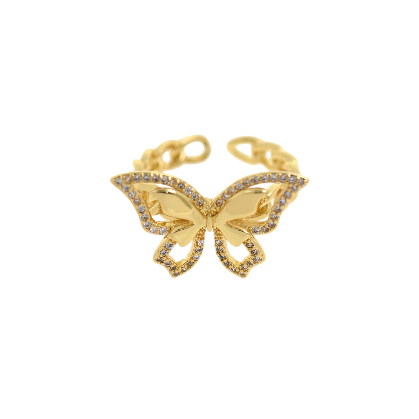 Butterfly Ring Gold Tone Copper Zircon Adjustable Fashion Jewelry For Women With All Match Style Everyday Chic
