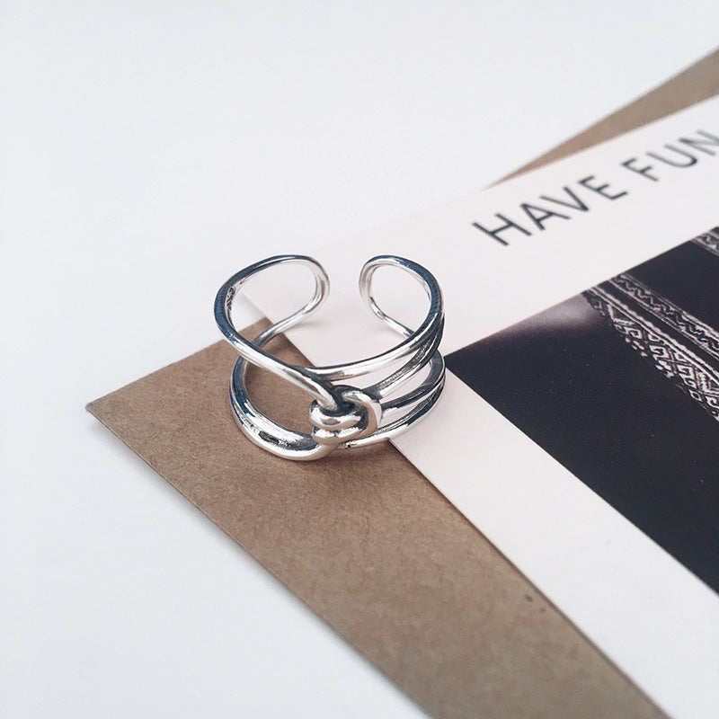 Adjustable Copper Ring Retro Wild Knot Geometric Design Electroplated Statement Jewelry for Women Fashion Jewelry