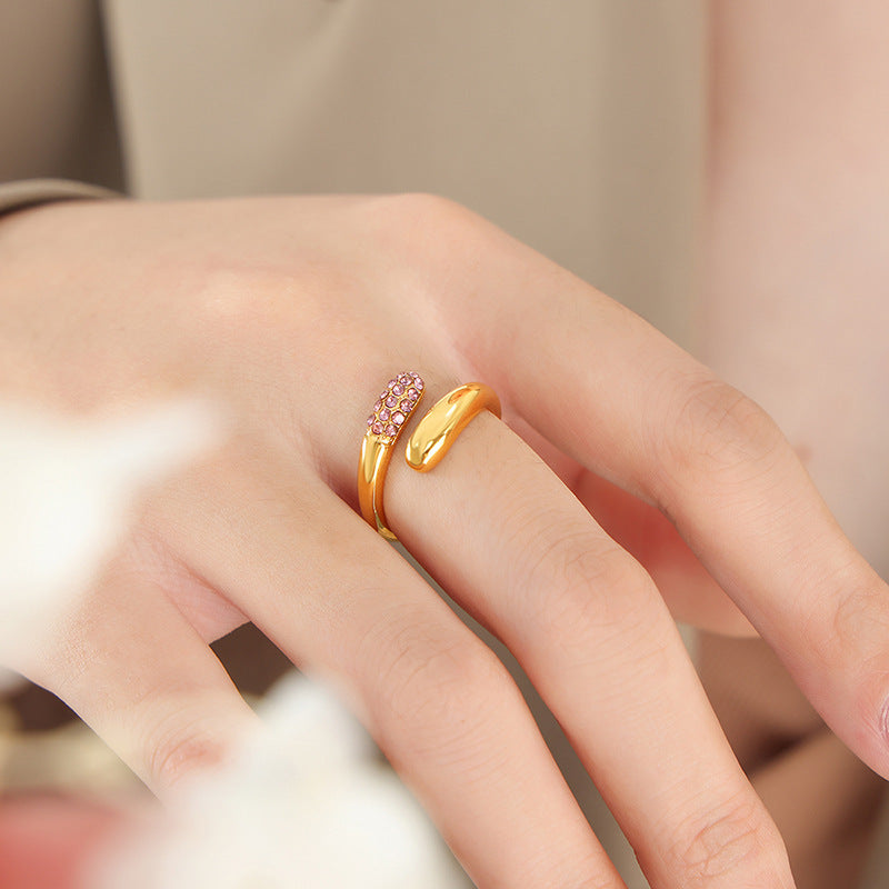 Womens Titanium Steel Snake Ring With Rhinestone Modern Accent French Design Adjustable Opening Statement Ring