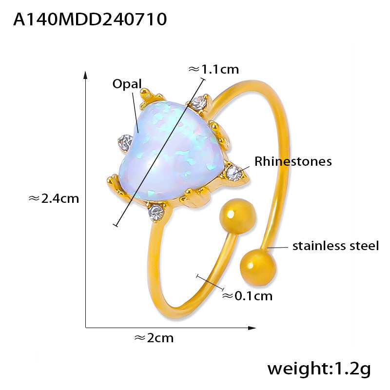Women's Open Adjustable Ring with Gem Rhinestone Simple Geometric Design Stainless Steel 18K Gold Plated Ring for Her Special Interest Light Luxury