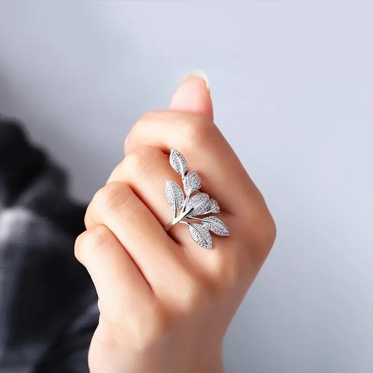 Zircon Ring Copper Flower Leaf Design Statement Jewelry For Women Daily Wear And Special Occasions Daily Spark
