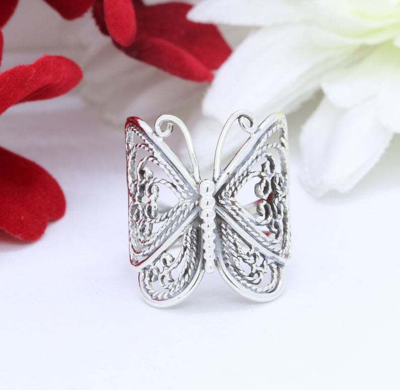 Womens Butterfly Ring Adjustable Alloy Fashion Ring Geometric Pattern Electroplated Zodiac Open Design Gem Ore