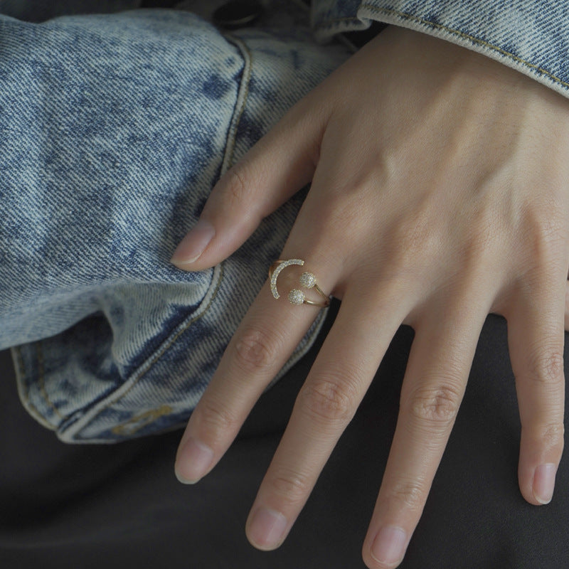 Womens Adjustable Copper Ring with Geometric Zircon Inlay