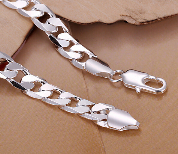 Mens Silver Curb Chain Bracelet Durable 6mm 8mm 10mm 12mm
