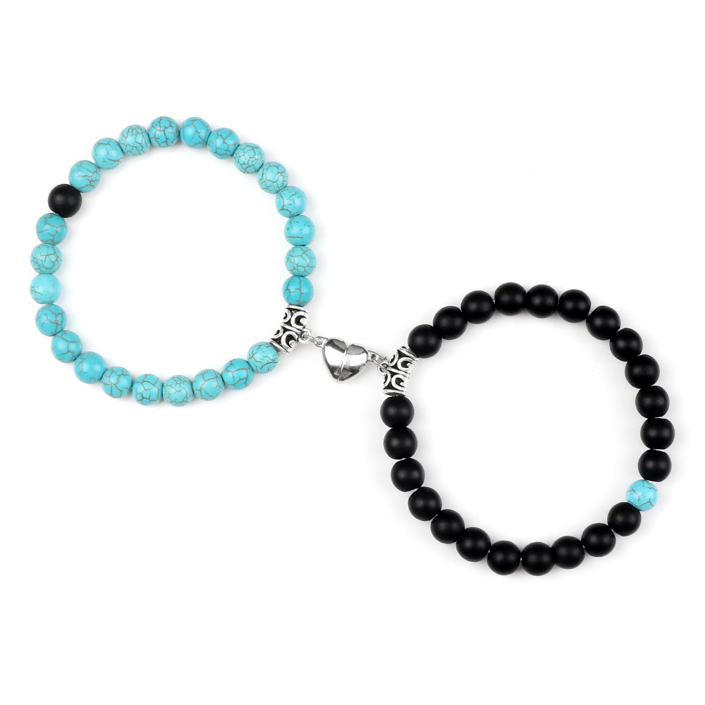 Chamfered Square Pattern Couple Bracelets Matching His Hers