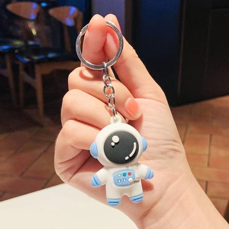 Cartoon Astronaut Keyring Rubber Charm For Bags And Keys Cute Spaceman Pendant Accessory Backpack Blue Or Pink