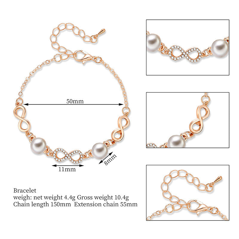 Women's Adjustable Pearl Rhinestone Bracelet Alloy 8 Shaped Bangle Jewelry For Her Everyday Shine For Any Look