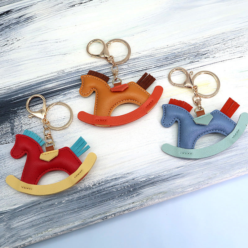 Handmade Artificial Leather Horse Keychain Pendant Exquisite Manual Craftsmanship Light Blue Orange Blue Light