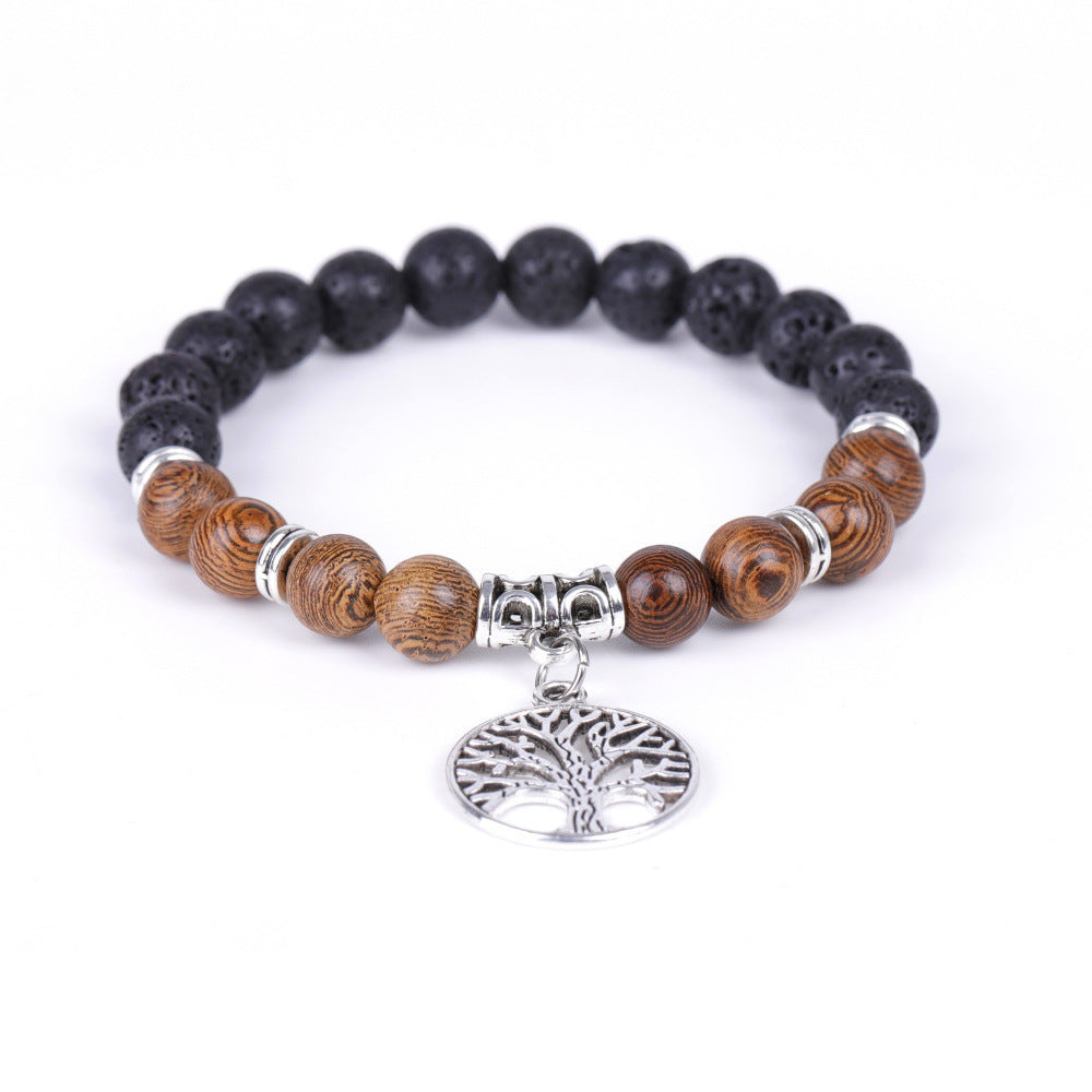 Beaded Bracelet With Tree Of Life Pendant Natural Agate Stone For Men And Women Geometric Flower Design Unisex