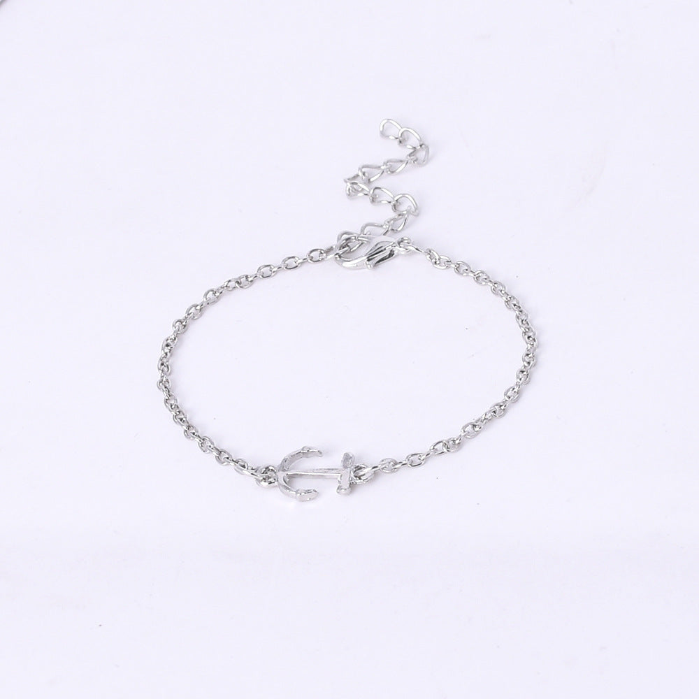 Unisex Geometric Bracelet Along Anchor Design Electroplated Alloy Jewelry For Men And Women Gold White Finishes