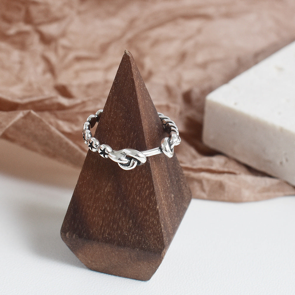 Womens Sterling Silver Star Ring S925 Silver Rope Knot Ring Retro Star Jewelry For Women Band For Everyday Use