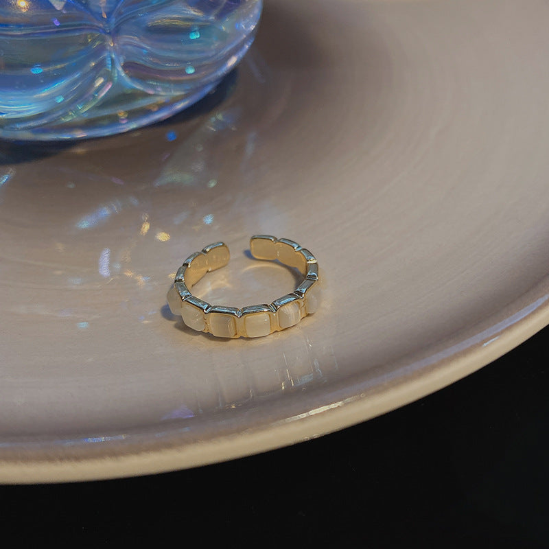 Copper Opal Ring Adjustable Opening Geometric Style Korean Fashion Jewelry Gift For Her Elegant Gold Tone Glow