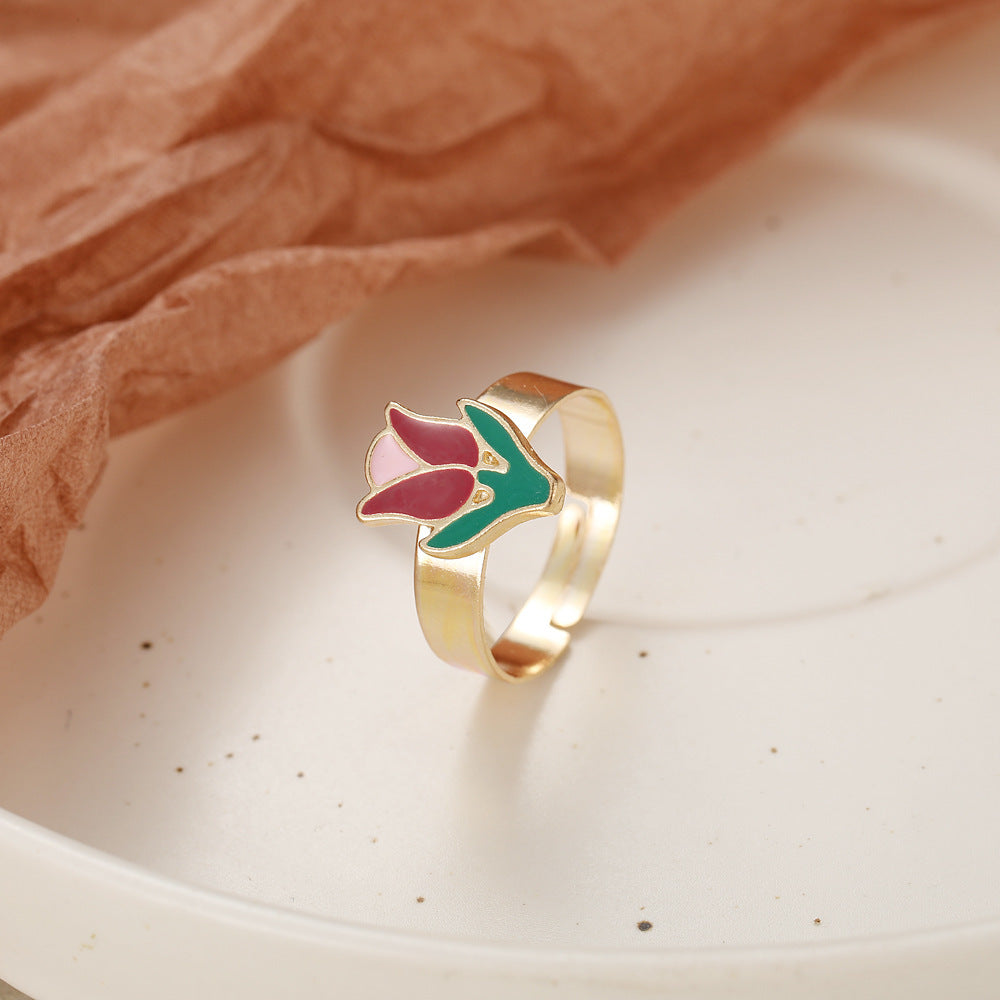 Adjustable Flower Ring With Daisy And Tulip Design Alloy Resin Tai Chi Style Ring For Women Elegant Accessory Piece