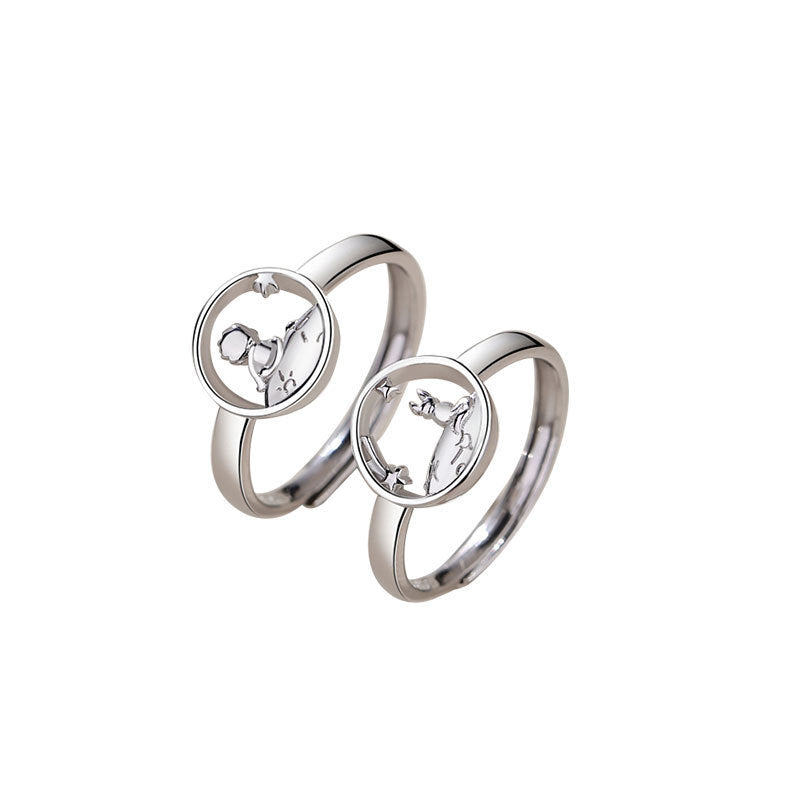 Couple Rings 925 Sterling Silver Little Prince And Fox Rings Adjustable Opening Matching Animal Zodiac Designs