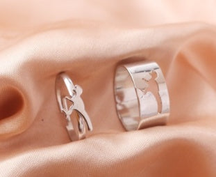 Butterfly Ring Set Punk Hollow Creative Couple Rings Plated Gold Silver Black Youth Popular Modern Silver Tone