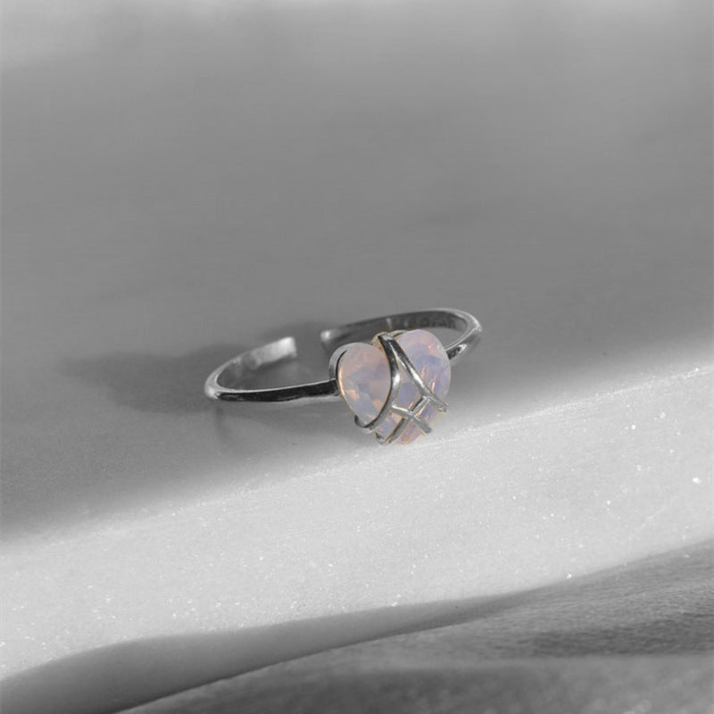 Womens Silver Adjustable Open Heart Ring With White Stone Jewelry For Women Versatile Everyday Accessory Items
