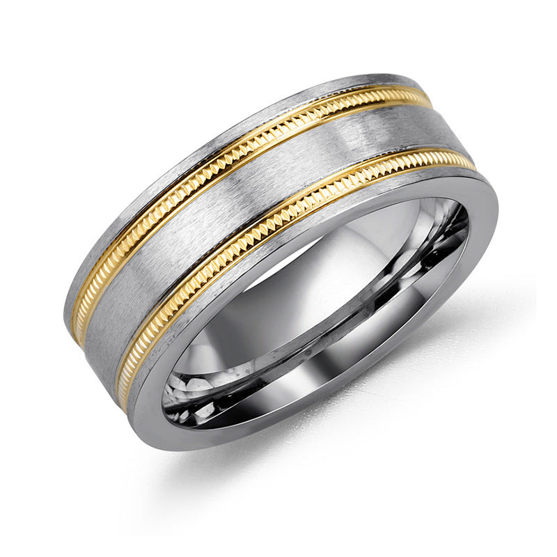 Simple Stainless Steel Men's Ring Two Tone Gold Blue Black Finish European Style Versatile Everyday Wear Elite
