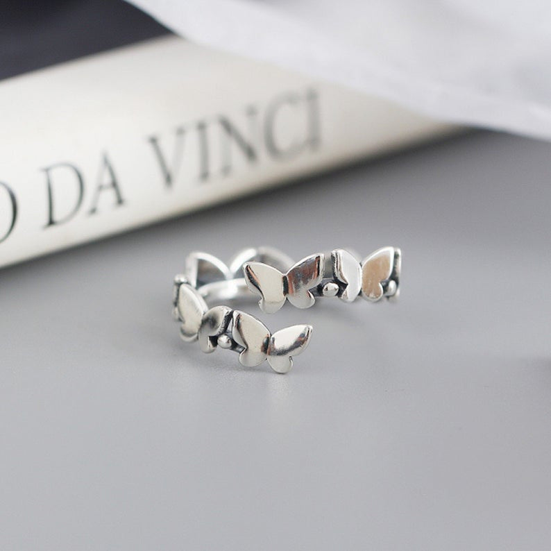 Womens Vintage Animal Zodiac Ring Adjustable Alloy Jewelry Bow Butterfly Animal Motifs Antique Silver Finishes