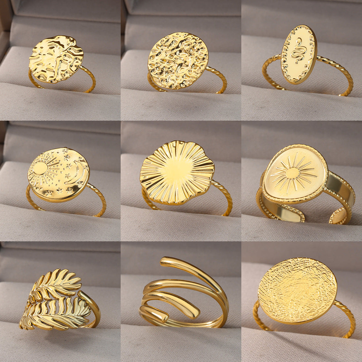 Womens Stainless Steel Ring Adjustable Geometric Open Ring Round Electroplated Jewelry for Women Everyday Wears