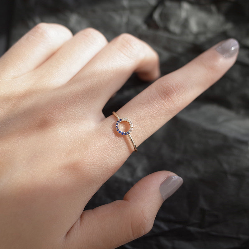 Blue Diamond Adjustable Ring Gold Plated Copper Geometric