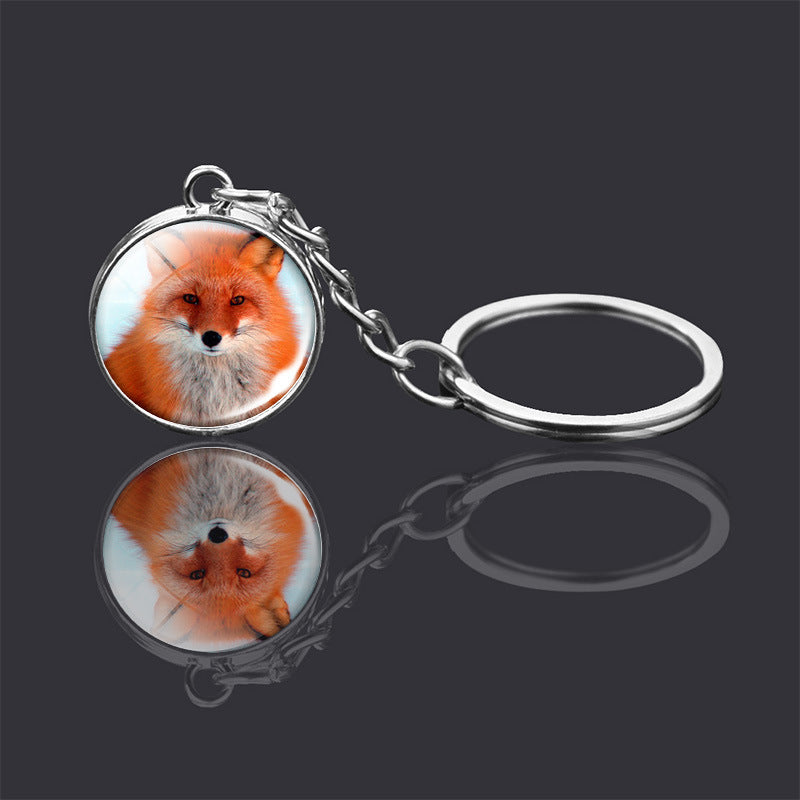 Animal Glass Ball Keychain Double Sided Key Ring With Metal Pendant For Unisex Donkey Rabbit Elephant Fox Bear