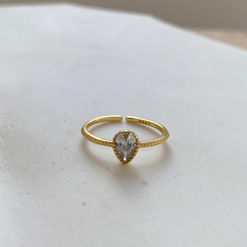 Women 925 Sterling Silver Bead Ring Mesh Ring Chain Ring Water Drop Zircon Diamonds Jewelry for Women Timeless