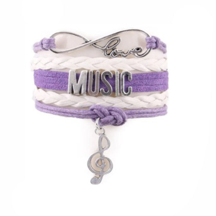 Unisex Woven Leather Bracelet With Music Note Pendant And Letter Charm Rope Bracelet For Men And Women Fashion