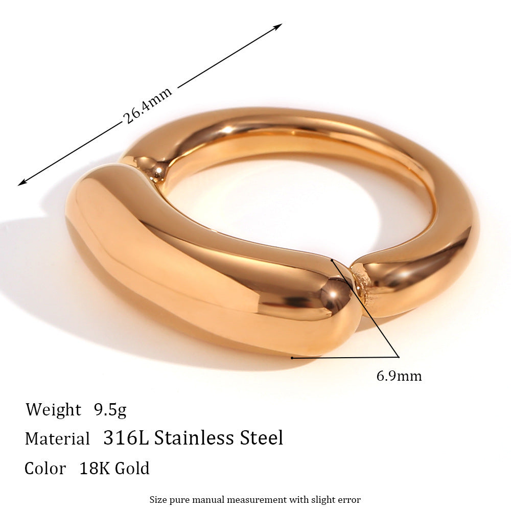 Womens Ring Titanium Steel 18K Gold Plated Two Tone Creative Thick Band Geometric Ring for Women Girls Anniversary Engagement Party Jewelry