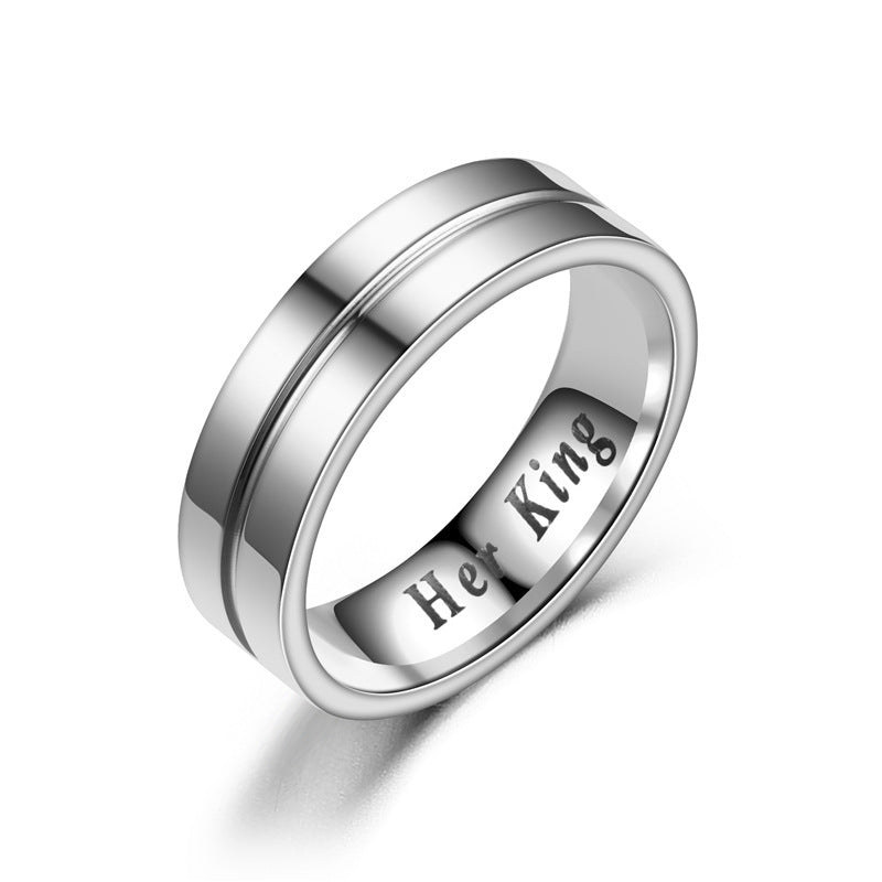 His And Hers Crowned Rings Stainless Steel Couple Wedding Bands Platinum Inlaid Gem European American Matching