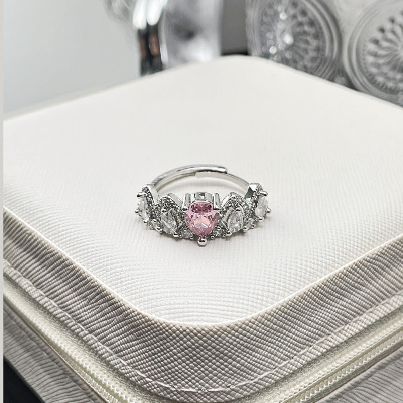 Open End Zircon Ring Copper With Crown Geometric Inlay Irregular Folding Element Ring For Her Elegant Gift Set