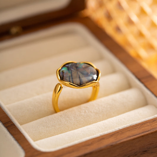Abalone Shell Open Ring Electroplated Copper Geometric Design Luxury Jewelry Gift For Her Fashion Shell Copper