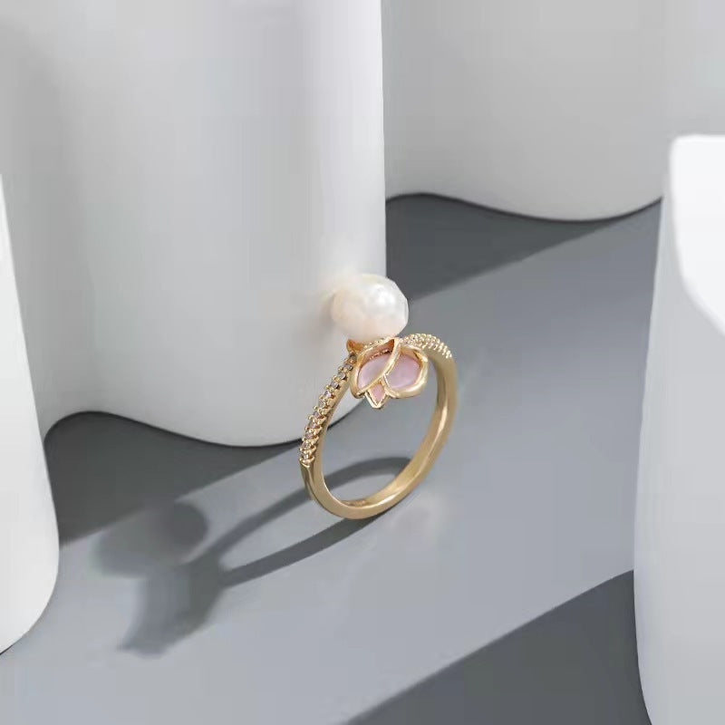Womens Floral Tulip Ring Adjustable Copper Jewelry Elegant